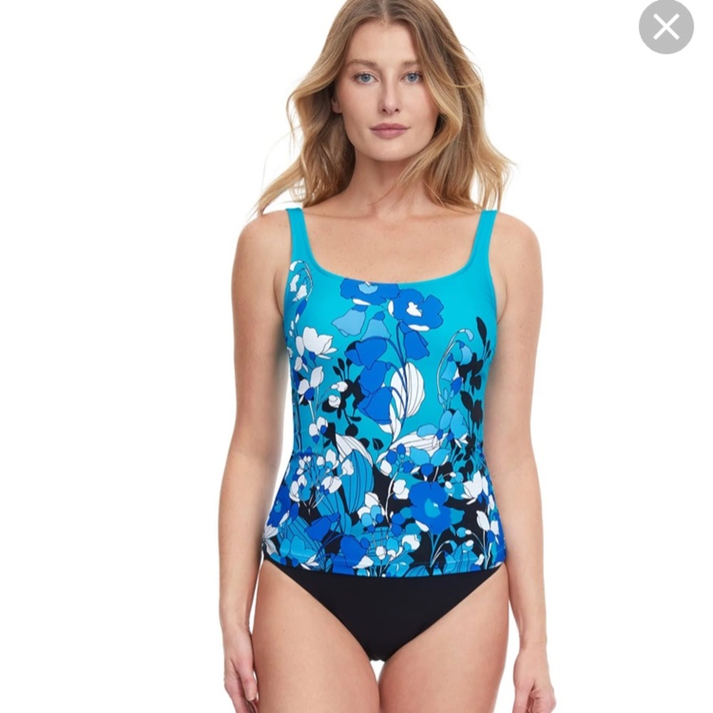 Gottex Swimwear Women's Floral Art Tankini - Blue Multi - Size 10 blue multi. - Picture 2 of 12
